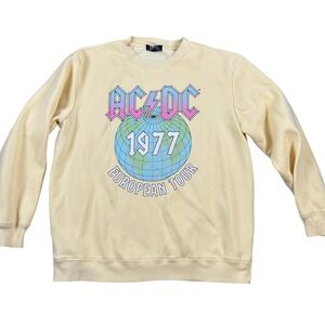 ACDC 1977 European Tour Graphic Sweatshirt Cream Yellow Size M‎